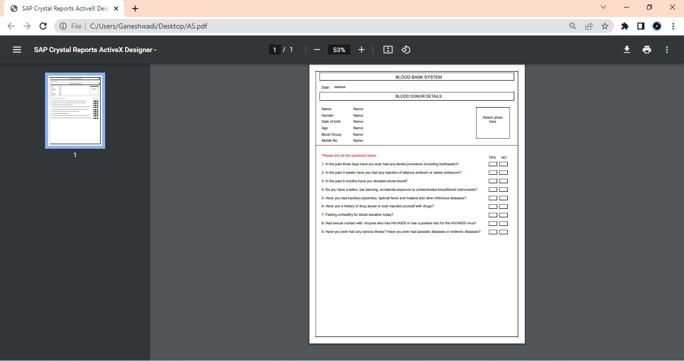 Generate report blood bank
