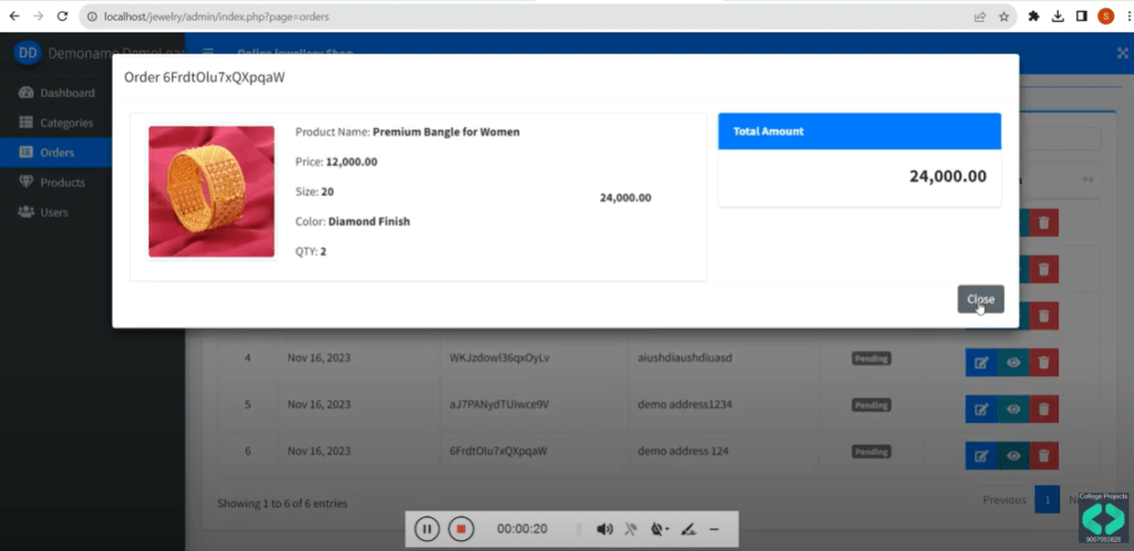 Online Jewellery Shop Management System Project In PHP